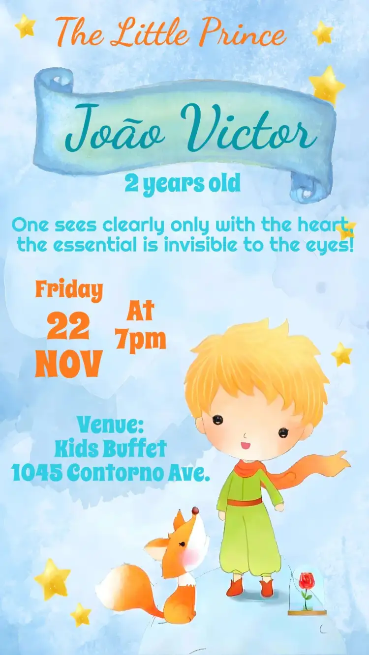 Invitation The Little Prince Watercolor – Kids' Birthday Party theme watercolor, children's, fantasy-themed, colorful, playful, illustration-based