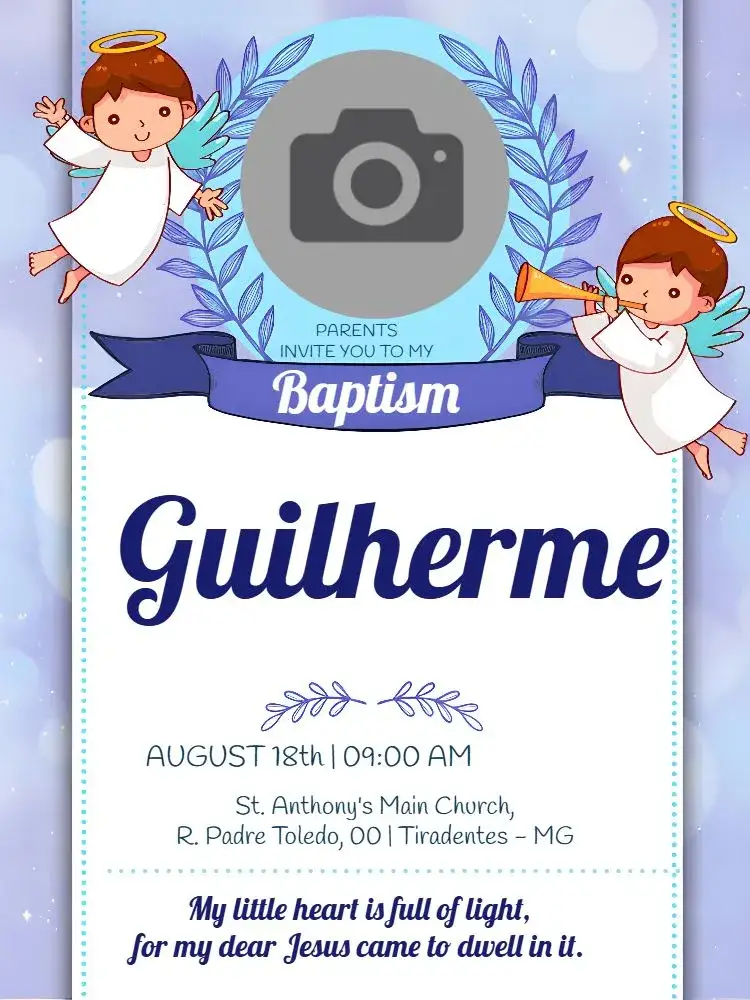 Invitation Blue Baptism With Photo – Baptism theme blue, angels, minimalist, delicate, childlike
