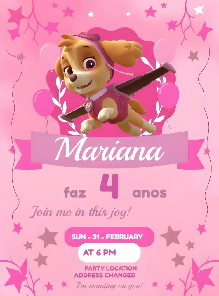 Skye Paw Patrol Girl invitation