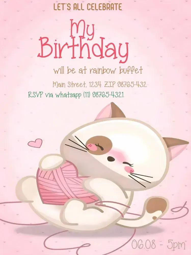 Delicate Yarn Cat To Edit invitation