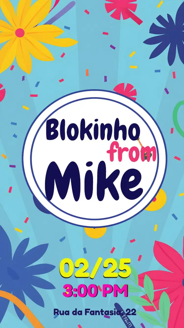Invitation Carnival Bloquinho Fil – Commemorative Dates theme carnival, vibrant, colorful, fun-filled, childlike, festive