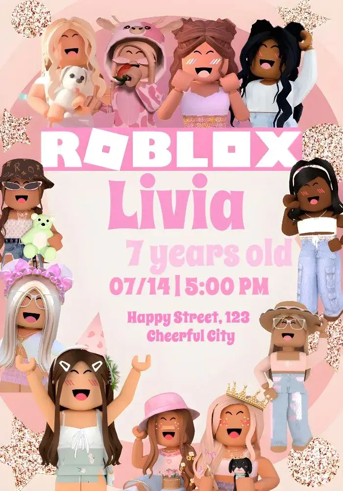 Invitation Roblox Pink – Most searched for theme pink, glitter, fun, games, themed, children's