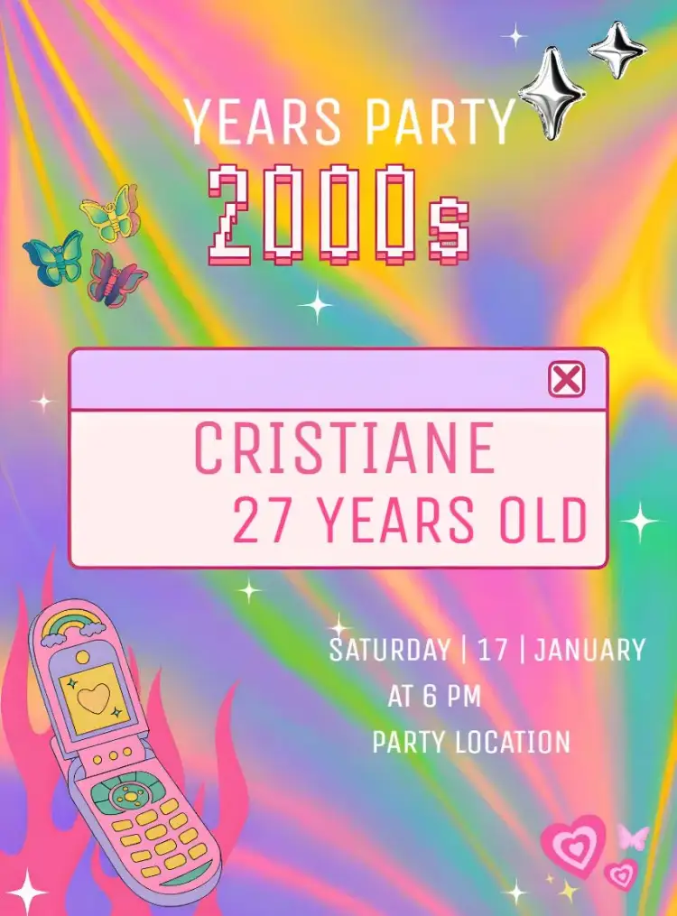 Invitation 2000s Retro Party – Sweet 15 theme retro, vintage, colorful, fun, youthful, nostalgic