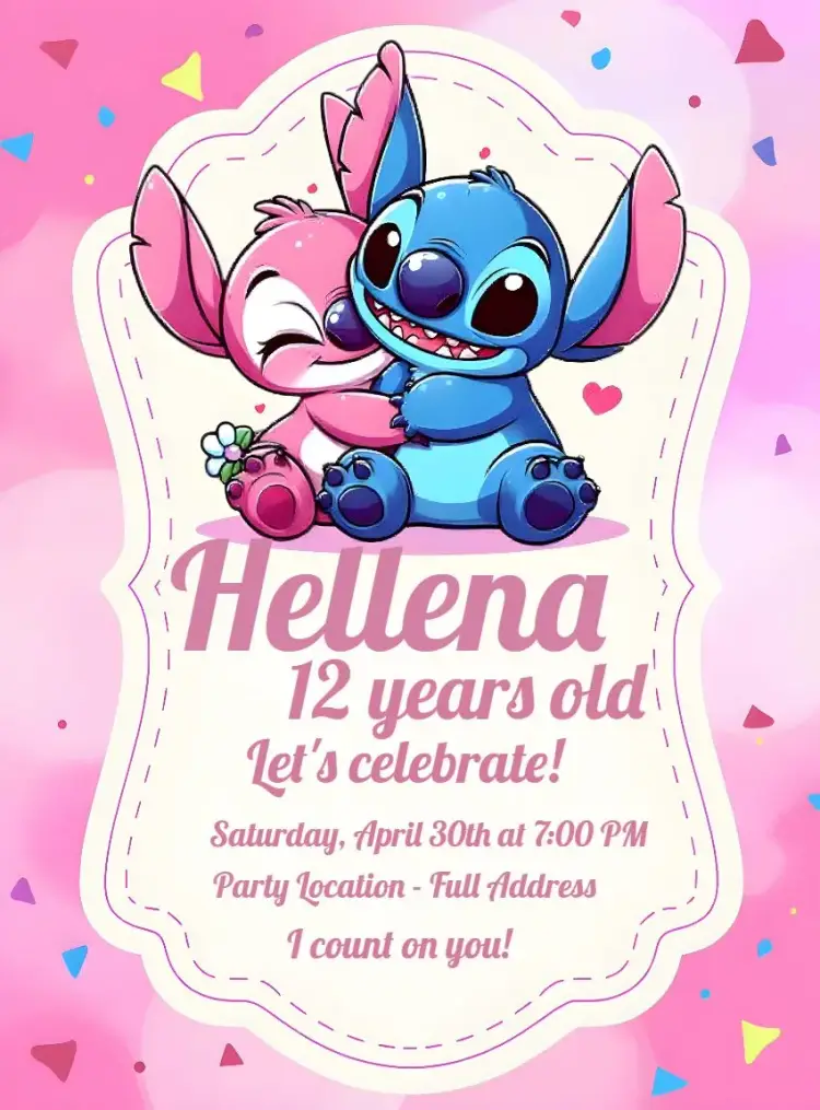 Stitch And Angel Beach invitation