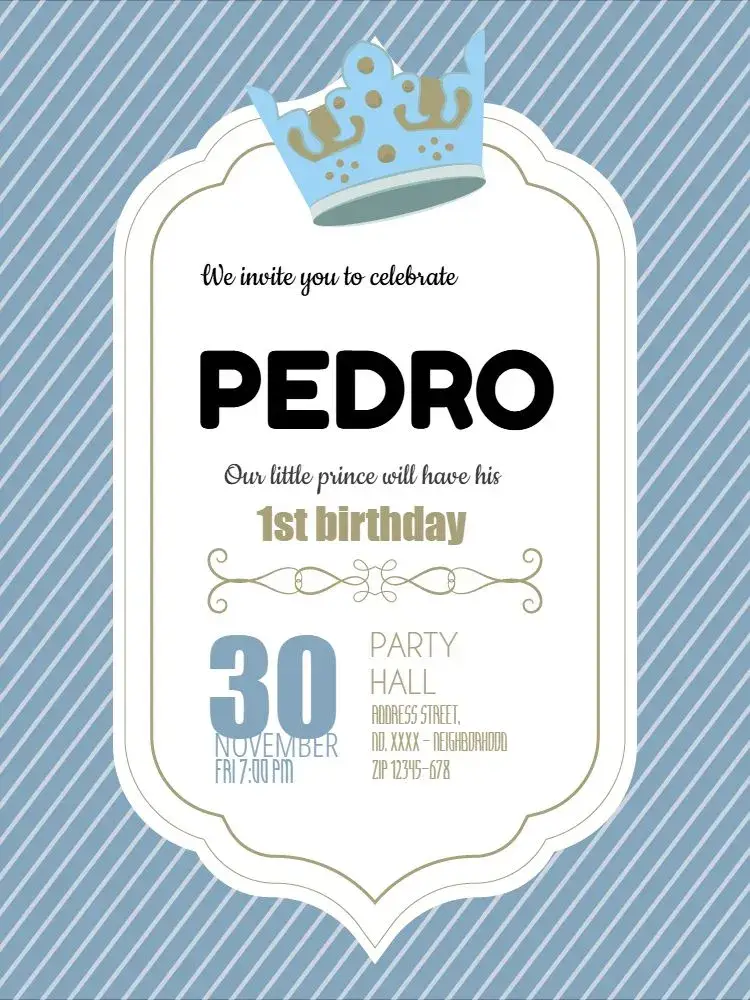 1st Little Prince 1st Birthday Blue invitation
