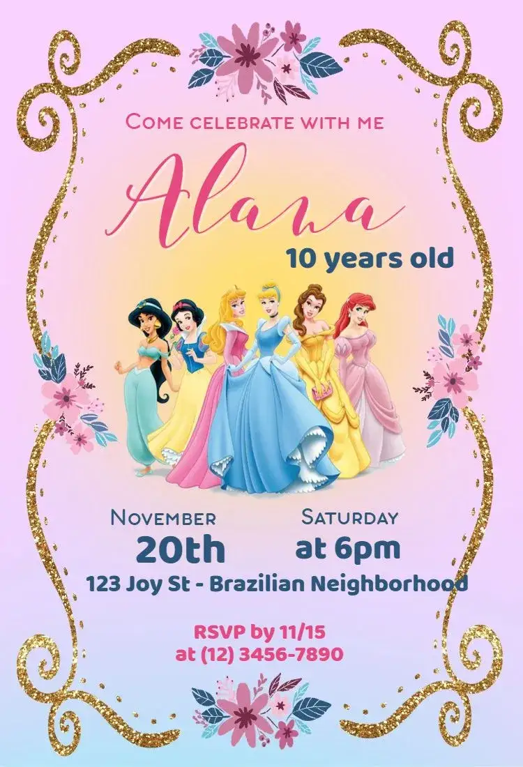Invitation Princesses – Kids' Birthday Party theme colorful, fantastic, delicate, magical, themed, childlike