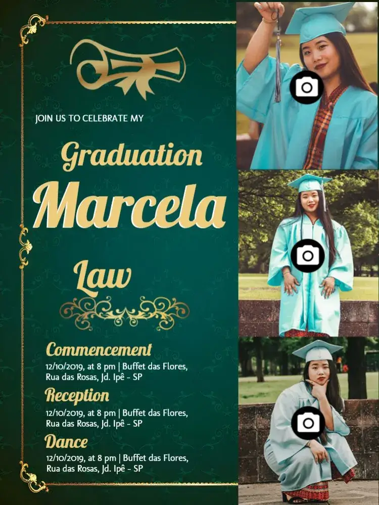 Invite Law Graduation With Photos Confetti editable and customizable