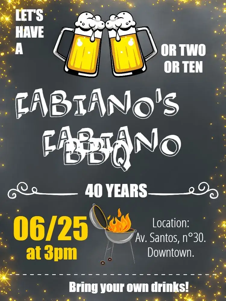 Invitation Boteco Chalkboard Gray – Birthday theme rustic, modern, gray and white, pub-style, casual, barbecue