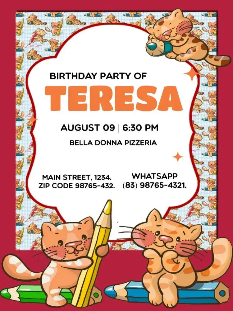 Invitation Female Edit – Kids' Birthday Party theme modern, fun, colorful, animals, childish