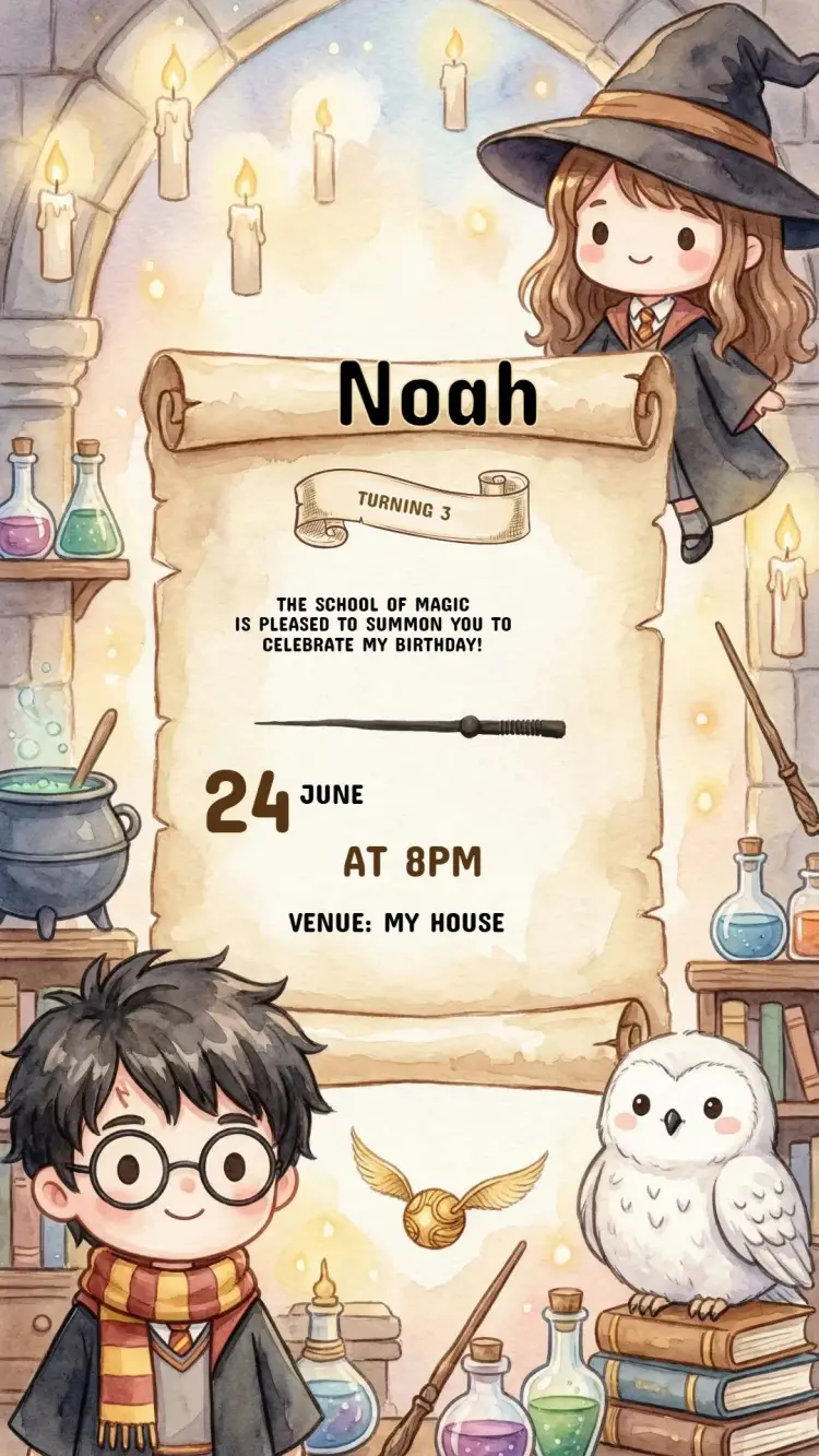 Harry Potter Kids Birthday Invitation