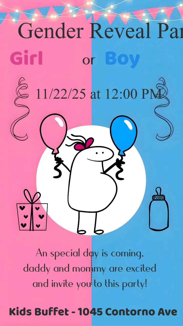 Invitation Gender Reveal Party – Gender Reveal theme floral, modern, colorful, minimalist, white and gold