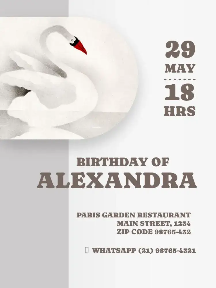 Invitation Adult Female Elegant Swan Celebration – Kids' Birthday Party theme elegant, clear, gray, minimalist, modern