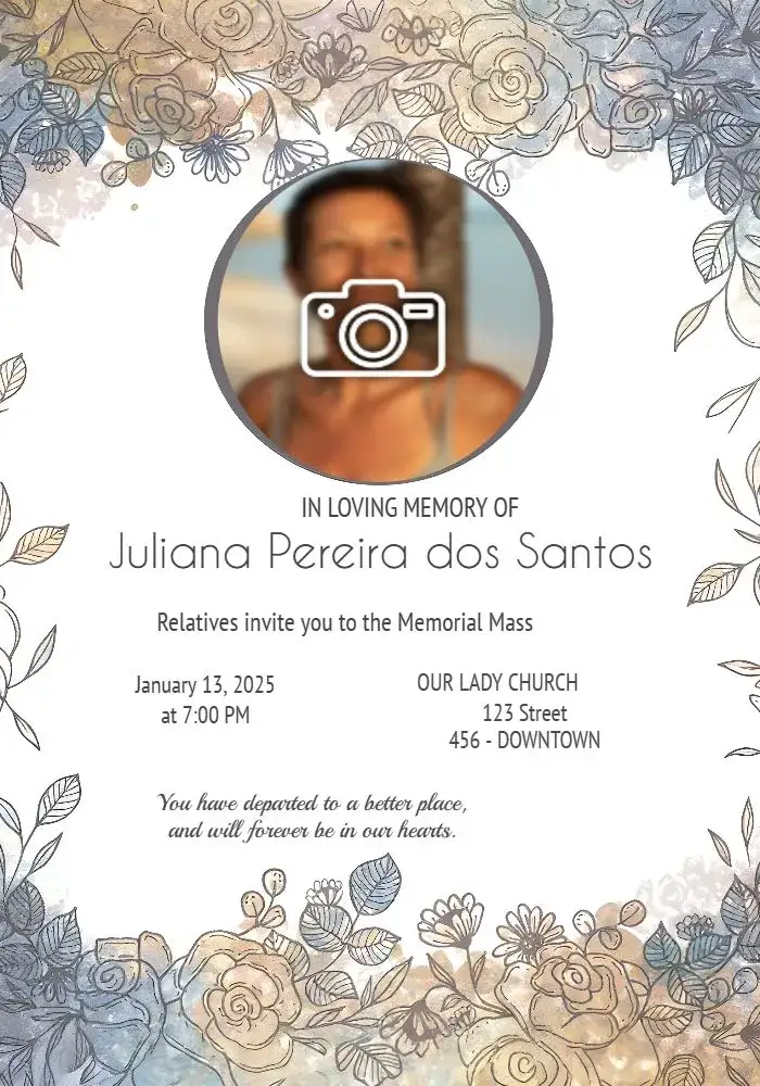 Invitation Funeral Mass With Photo Year – Commemorative Dates theme minimalist, sober, elegant, floral, modern