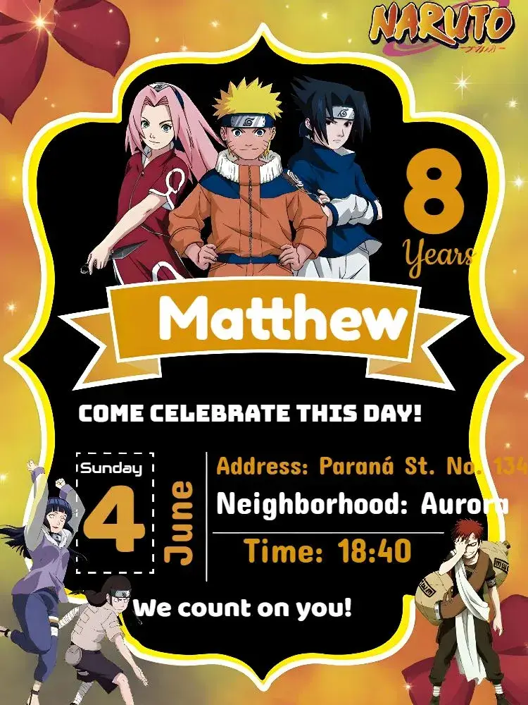 Orange Naruto invitation