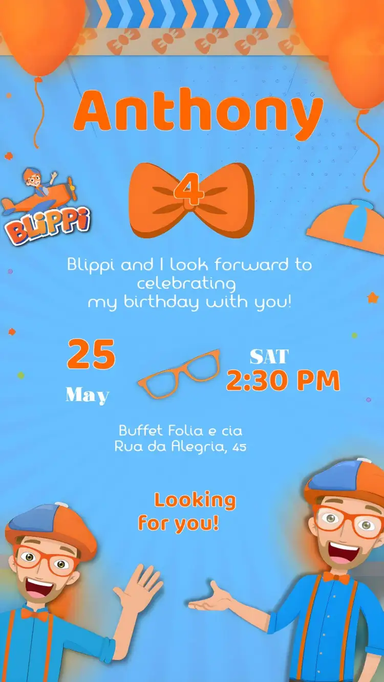 Invitation Blippi Kids – Most searched for theme colorful, fun-filled, childish, playful, themed, vivid