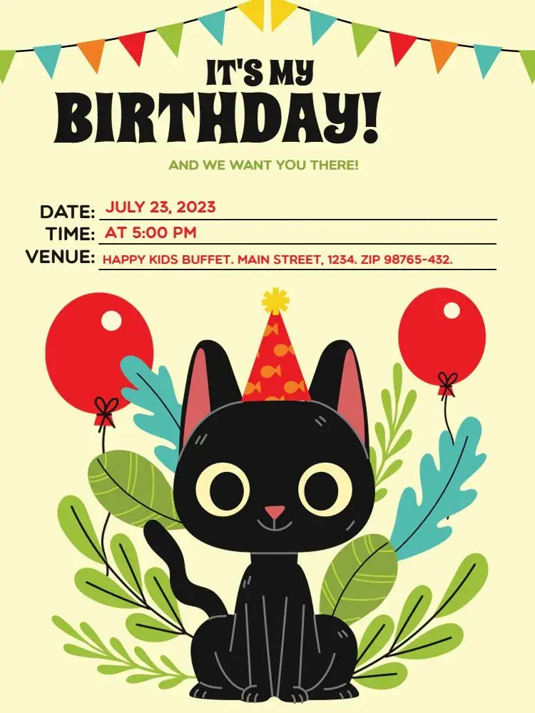 Green Cat Celebration invitation