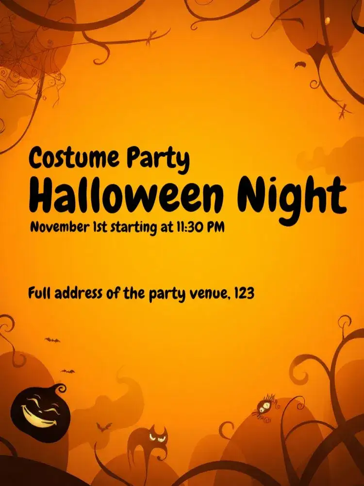 Invitation Halloween Party – Commemorative Dates theme dark colors, gothic style, Halloween graphic elements, fantasy, fun illustrations