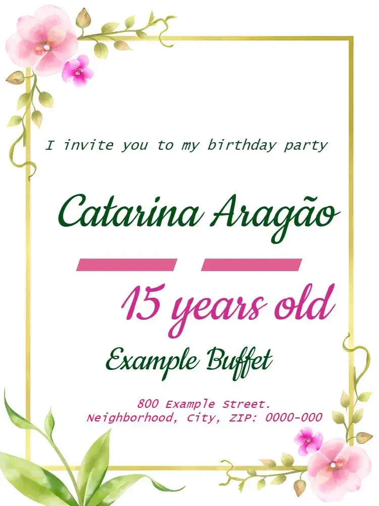 Invitation 15th Birthday Pink Floral – Sweet 15 theme floral, pink, watercolor, green, delicate