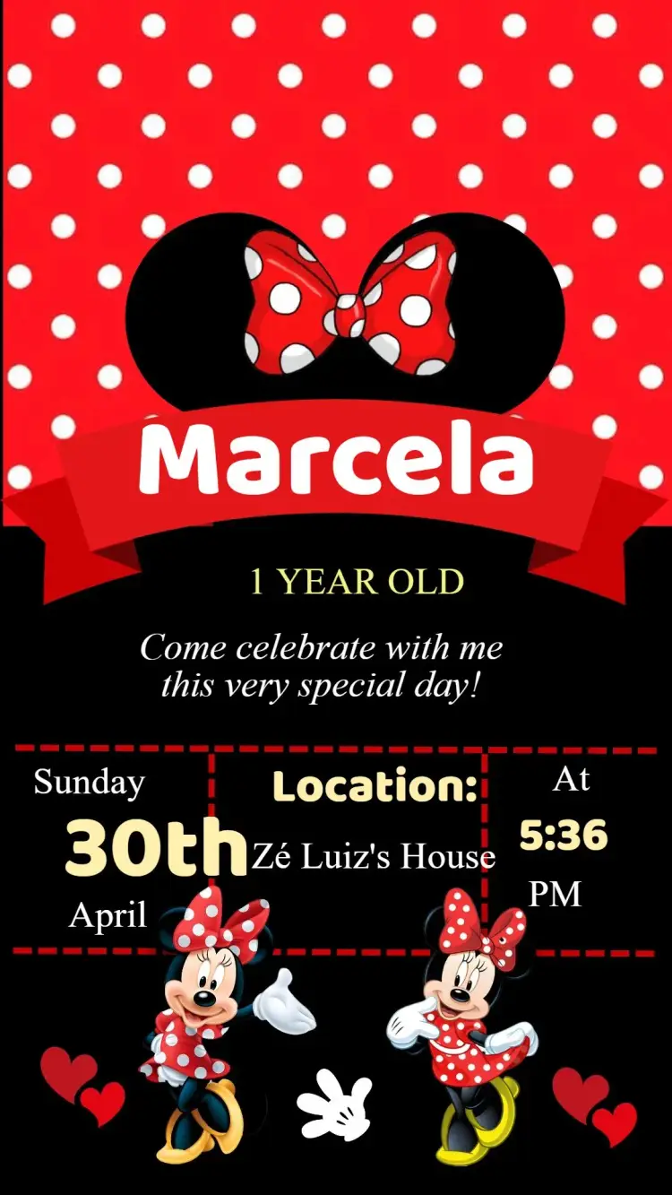 Red Minnie Birthday Invitation