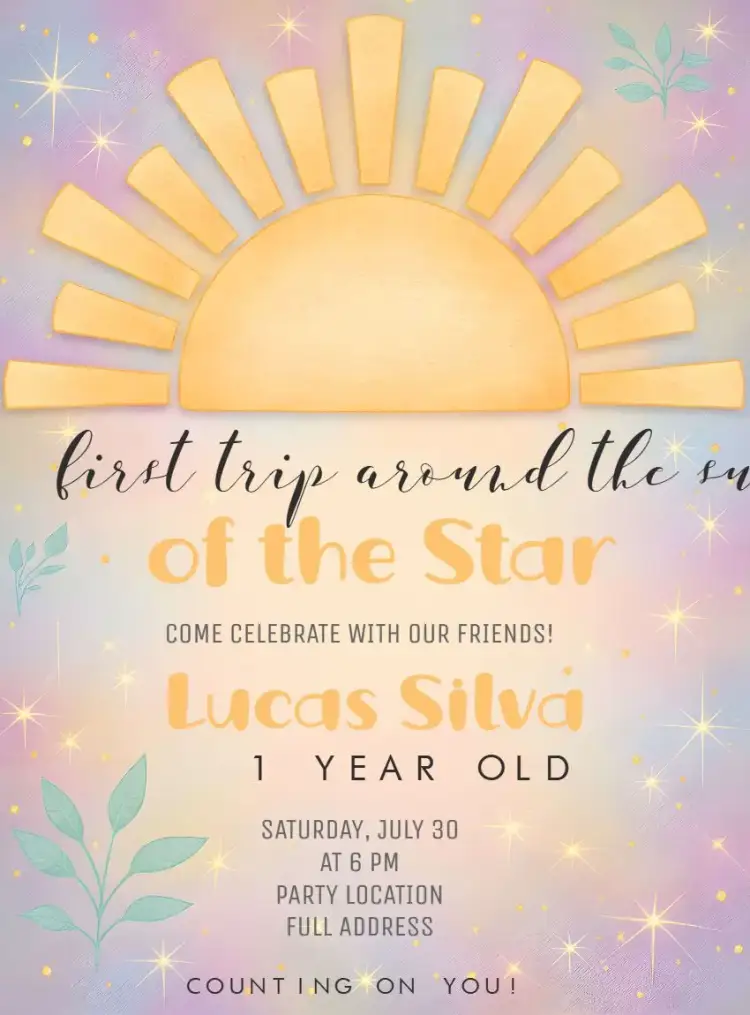 Invitation First Spin Around the Sun Days – First Communion theme yellow, sunny, children's, fun, colorful, cheerful