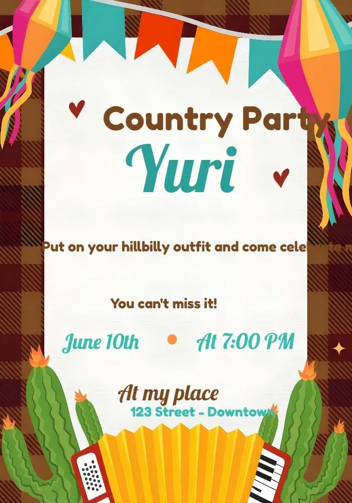 Invitation Arraial Children's June Party – Commemorative Dates theme colorful, fun, traditional, childish, festive, cheerful