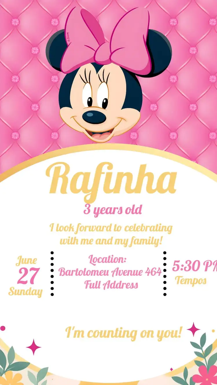 Invitation Minnie Mouse – Kids' Birthday Party theme pink, Disney, fun, childlike, themed