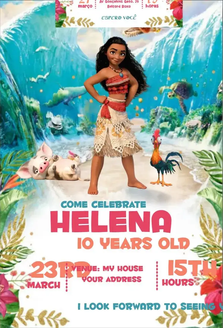 Invitation Moana 2 – Birthday theme tropical, navy, colorful, fun-filled, adventure, fantasy