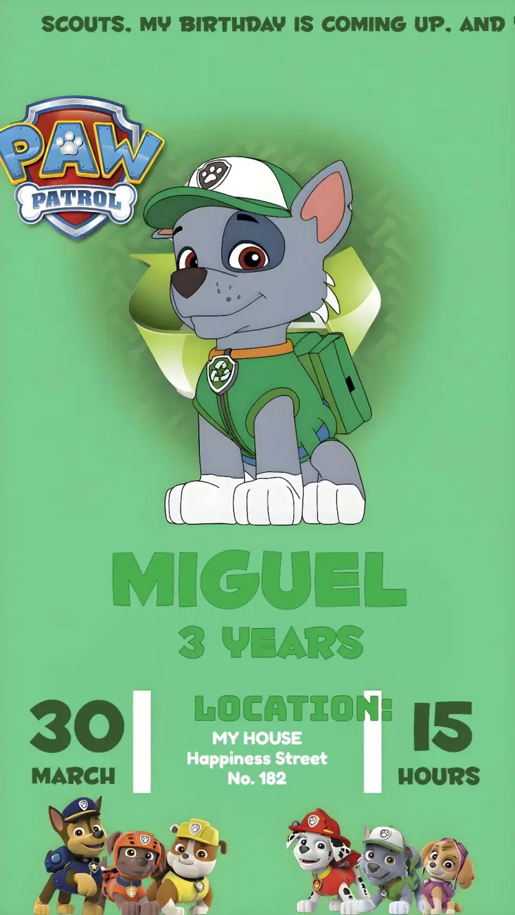 Paw Patrol Rocky Chase invitation