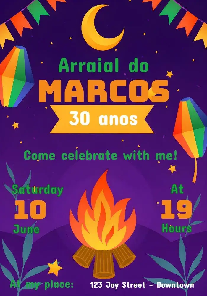 Invitation Arraial Festa Junina São – Commemorative Dates theme colorful, traditional, festive, vintage, fun, rustic