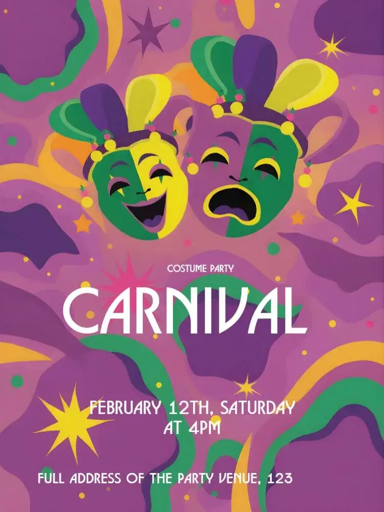 Invitation Carnival Carnavrau – Commemorative Dates theme colorful, vibrant, themed, fun, Brazilian, festive