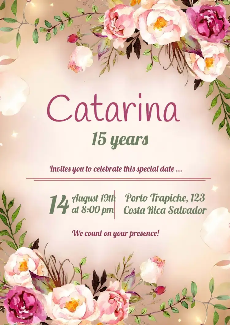 Invitation 15th Floral Minimalist Birthday – Sweet 15 theme floral, minimalist, pastel, elegant, modern, sustainable