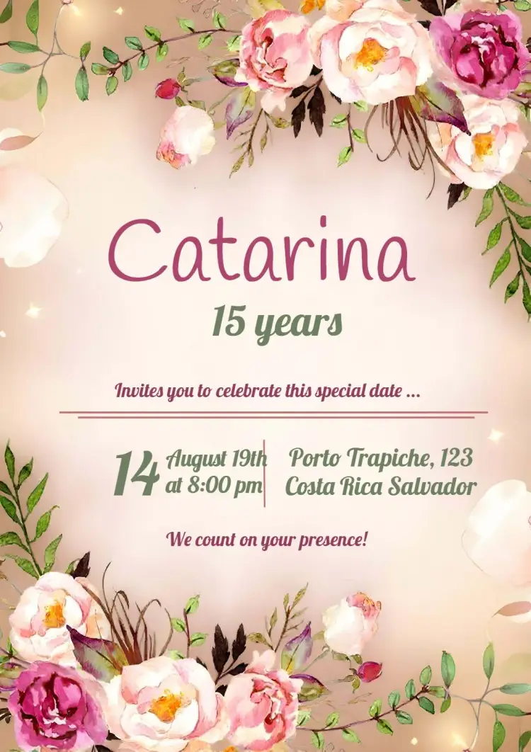 15th Floral Minimalist Birthday invitation