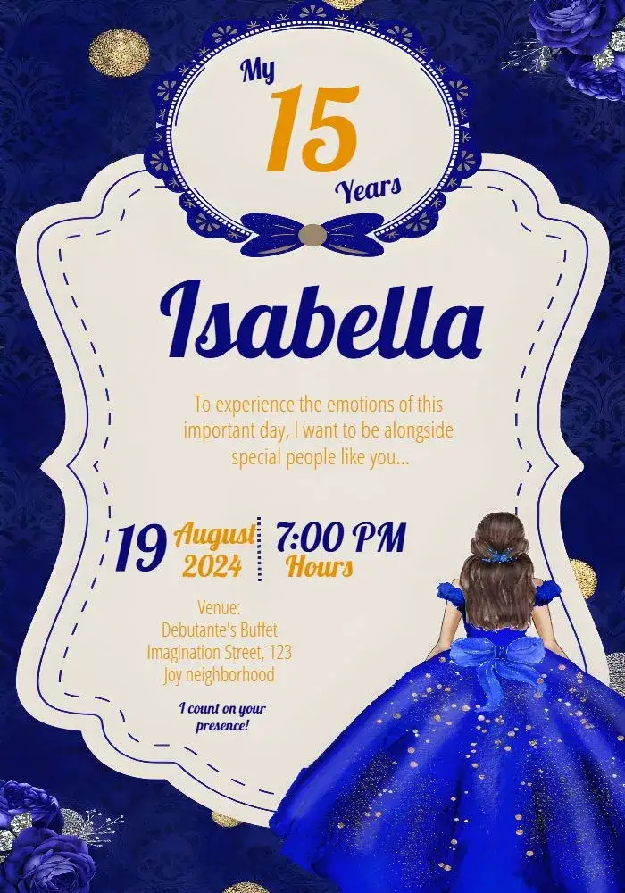 Invitation 15th Birthday Butterfly Princess – Sweet 15 theme floral, elegant, modern, glitter, blue, princess