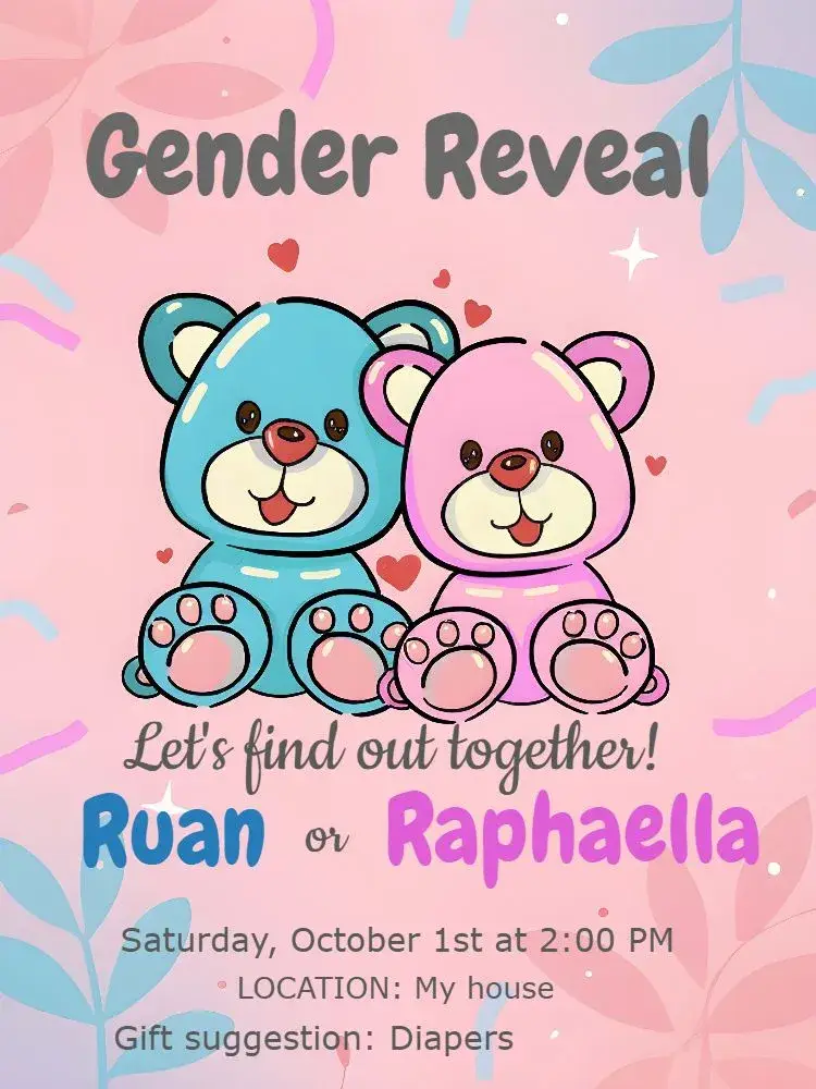 Teddy Bears Colorful Gender Reveal invitation