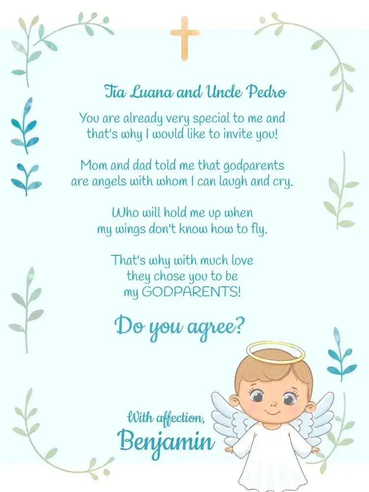 Invitation Godparents Of Baptism Little Boy Angel – Baptism theme blue, white, little angels, modern, religious, delicate