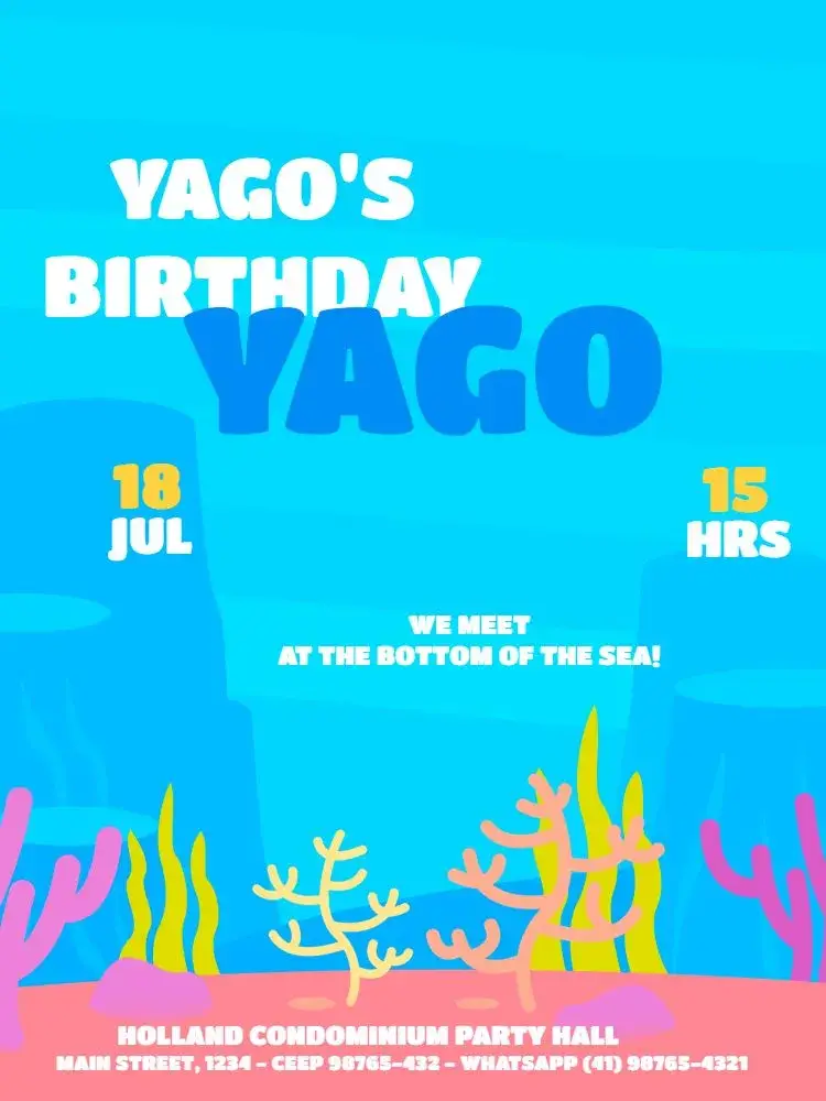 Underwater Boy Blue Kids Party invitation