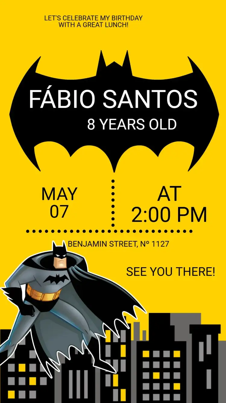 Invitation Digital Invitation Batman Birthday – Kids' Birthday Party theme superheroes, colorful, modern, fantasy, dynamic