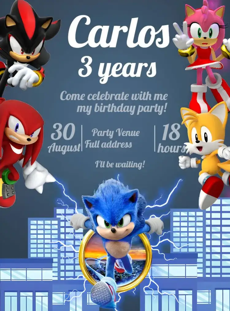Invitation Sonic Knuckles – Most searched for theme colorful, games, modern, fun, childish
