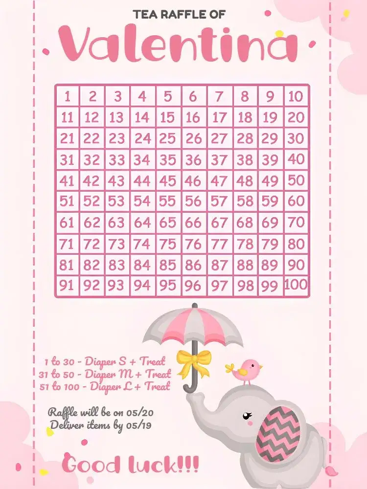 Invitation Pink Elephant Raffle Tea – Raffle Tea theme pink, chevron, gray, white, childish