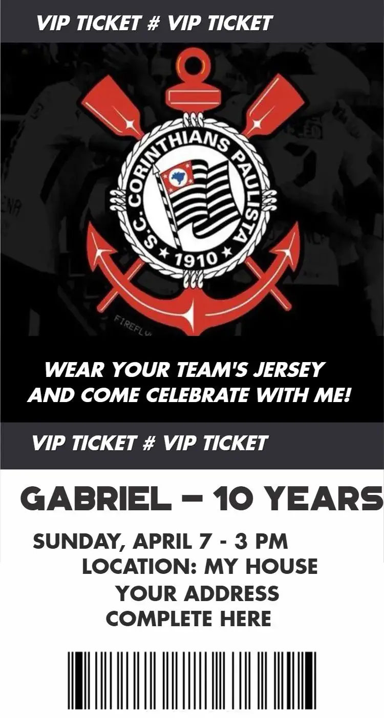 Invite Corinthians Ticket editable and customizable