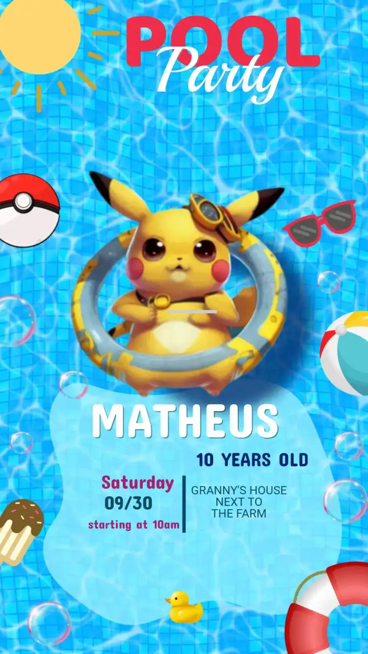 Digital Invitation Pokémon Pool Party Birthday