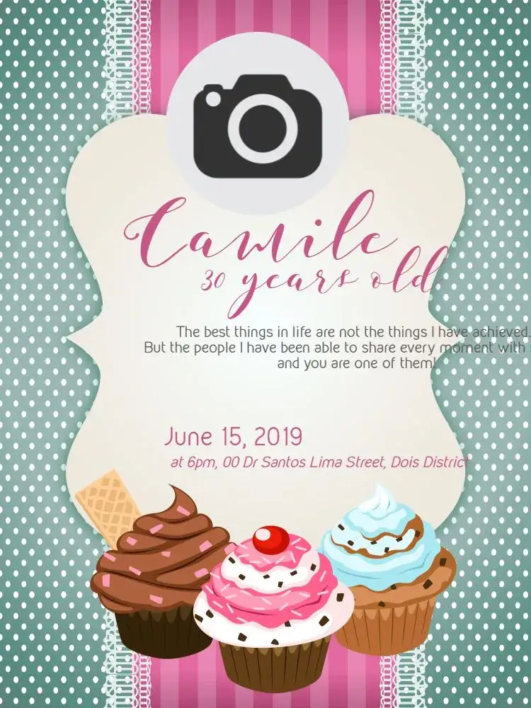 Invitation Custom Cupcake – Birthday theme delicate, feminine, colorful, fun, modern, childlike