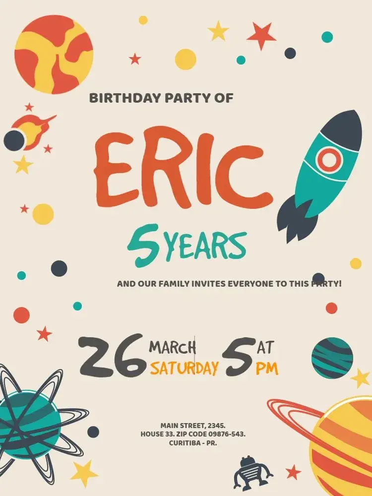 Space Girl Party invitation
