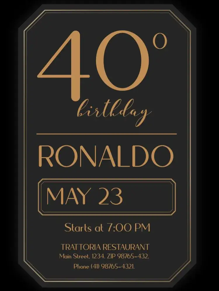 Invitation 40 Years Classic Gold – Sweet 15 theme classic, golden, elegant, dark, sophisticated, minimalist