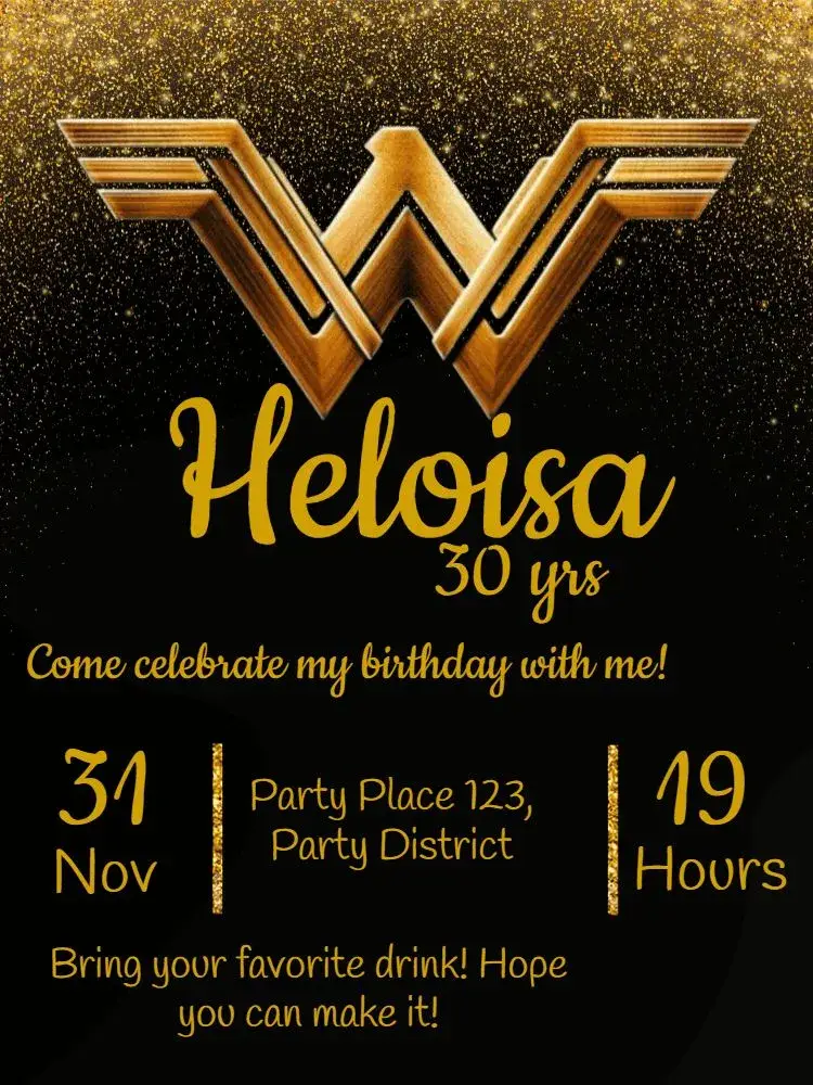 Invite Wonder Woman Confetti editable and customizable