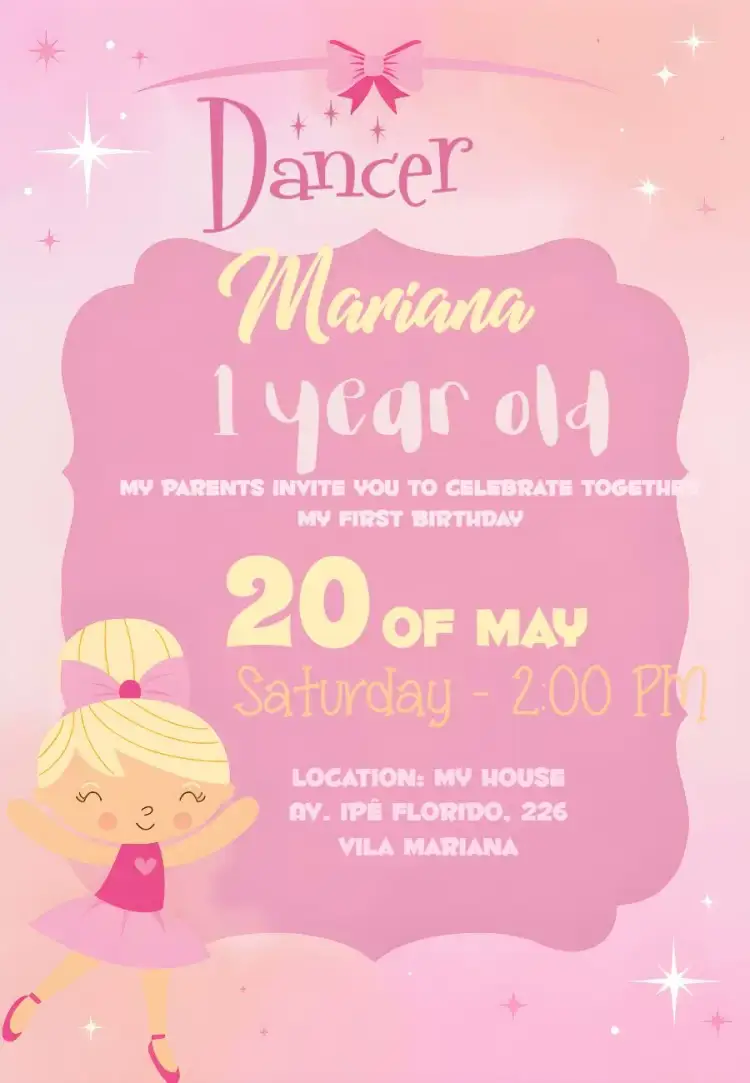 Invitation By Ballerina Diney – Kids' Birthday Party theme pink, colorful, ballet, princesses, festive, fun