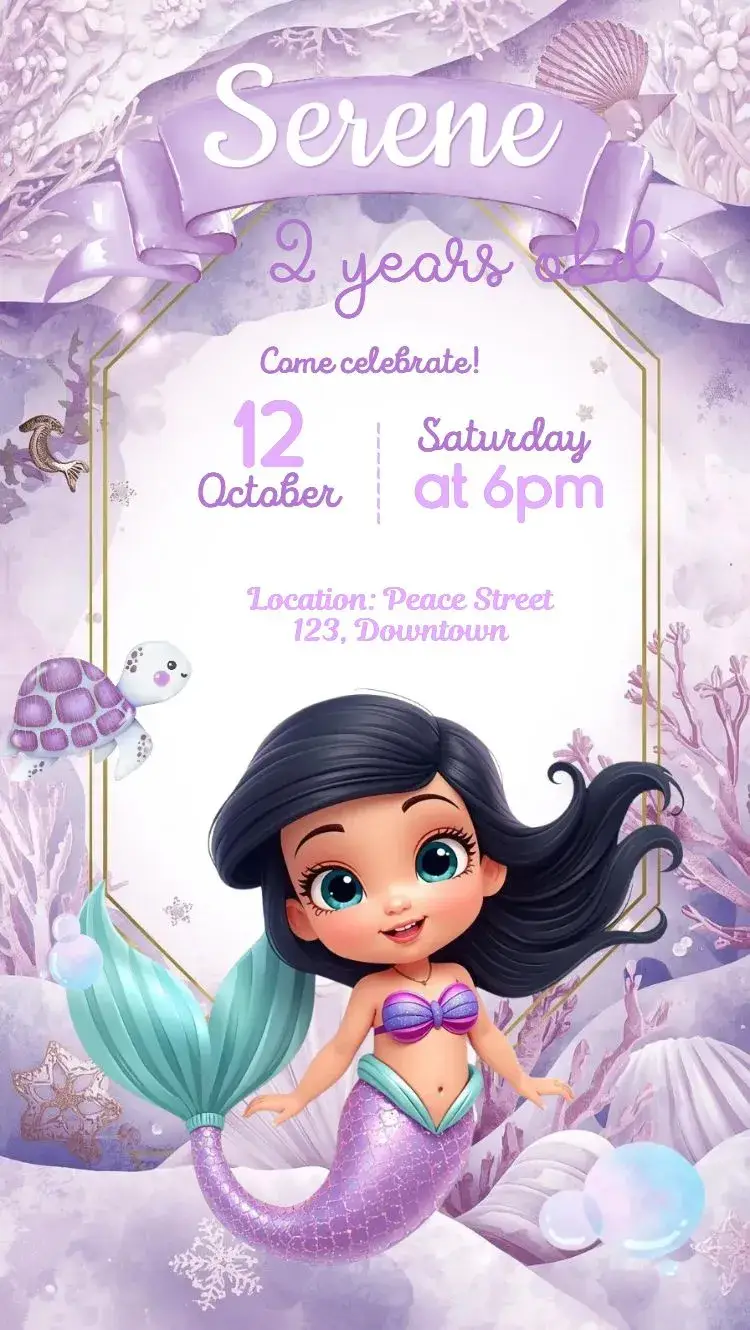Lilac mermaid watercolor background invitation