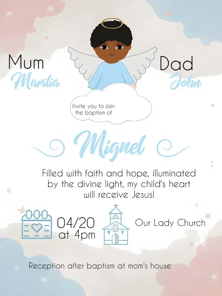 Invitation Church Baptism – Baptism theme blue, white, black, little angels, modern, elegant