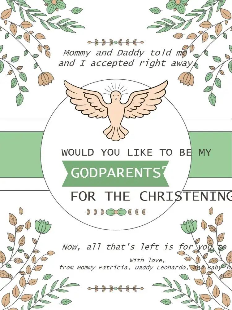 For Baptism Godparents Green Floral Invitation