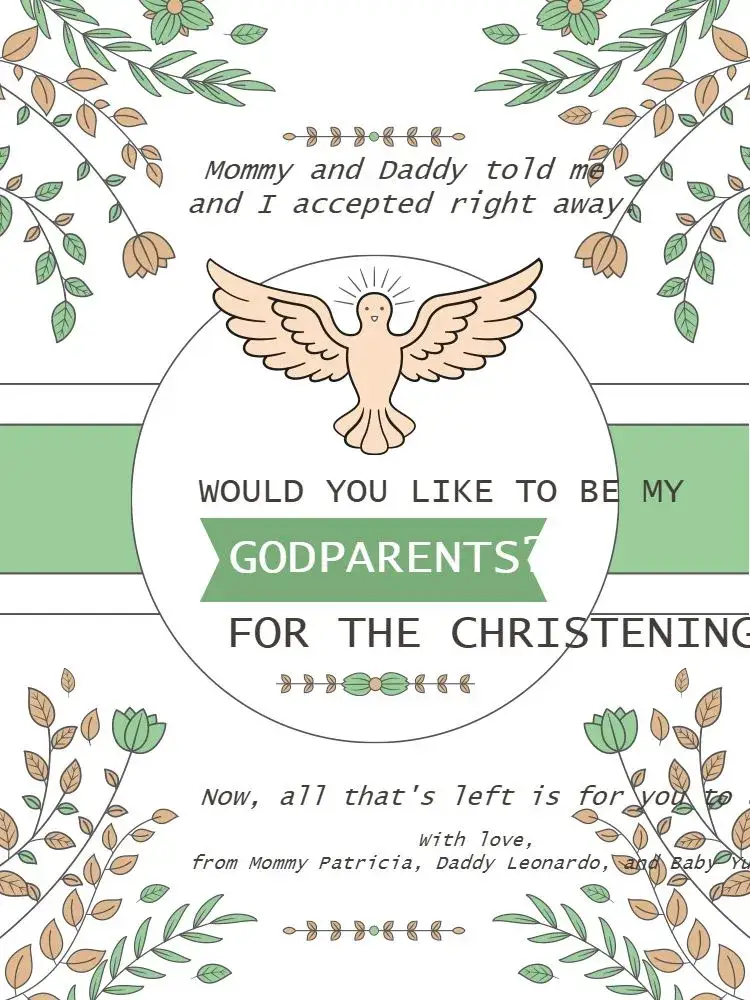 Invitation For Baptism Godparents Green Floral Invitation – Diaper Shower theme floral, delicate, childlike, green, religious, playful
